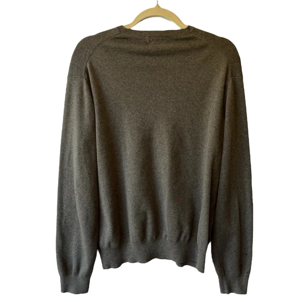 Polo Ralph Lauren jumper Sweater Large Gray V-neck Pima cotton Logo Mens FLAW - Picture 2 of 8